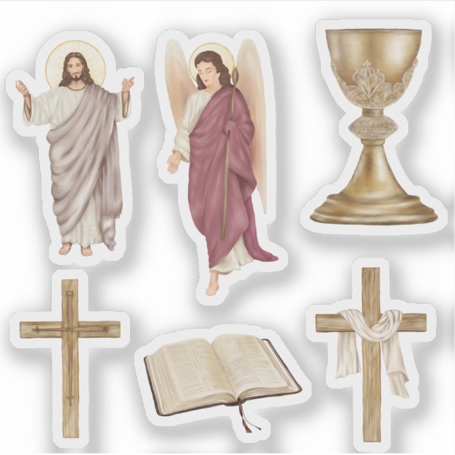 SECHS CRISTIAN THEMED AUFKLEBER (Vorderseite)