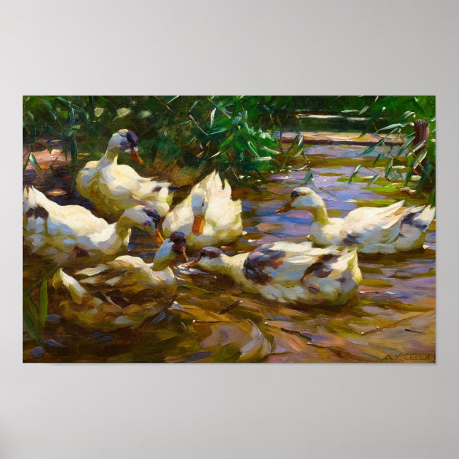 Sechs Enten in Blue Reed Water von Alexander Koest Poster (Vorne)
