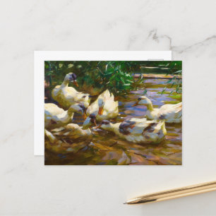 Sechs Enten in Blue Reed Water von Alexander Koest Postkarte