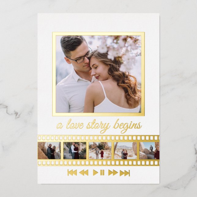 Sechs Foto Collage Film Frame Save the Date Hochze Folieneinladung (Vorderseite)