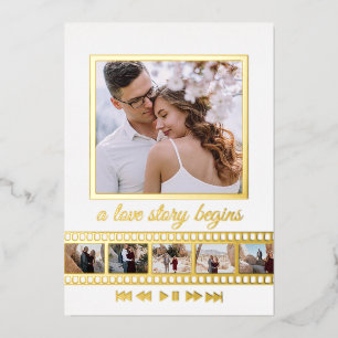 Sechs Foto-Collage Film Rahmen Save-the-Date Hochz Folieneinladung