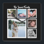 Sechs Foto-Collagen-Schablone Quadratische Wanduhr<br><div class="desc">Sechs Foto-und Text-Schablone. fügen Sie einfach Ihre eigenen Fotografien und Text dieser Maueruhr. hinzu. einfach zu personifizieren. kundengerechte Fotoschablonenuhr von Ricaso - perfekte Geschenkideen</div>