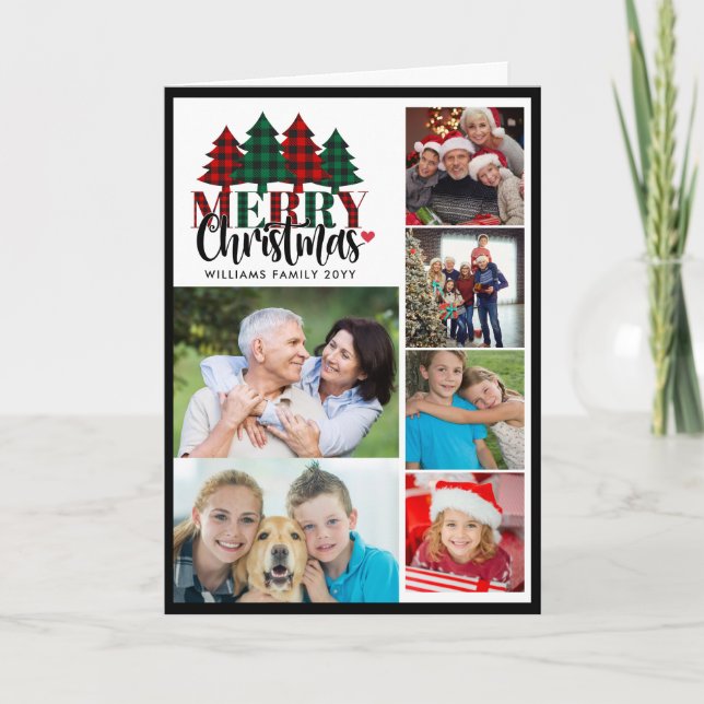 Sechs Foto Kariert Familienname Frohe Weihnachten  (Vorderseite)