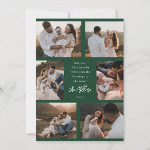 Sechs Foto Moderne Script Flat Holiday Card Grün Feiertagskarte