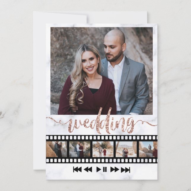 Sechs Fotos Collage Movie Frame Rose Gold Glitzer  Einladung (Vorderseite)