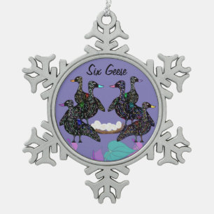 Sechs Gans-Weihnachtsverzierung Schneeflocken Zinn-Ornament