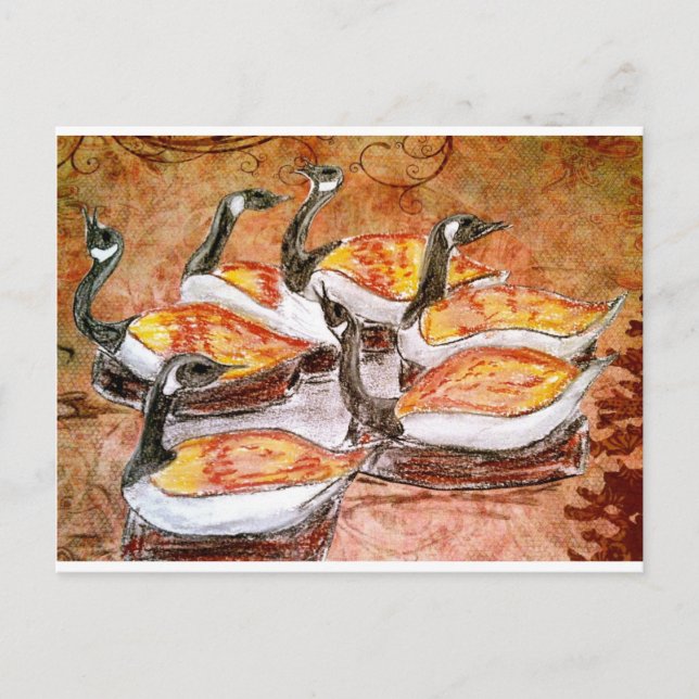 Sechs Gänse eine Lese Postkarte (Vorderseite)