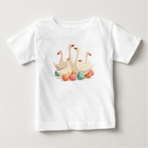 Sechs Gänse legen Schablonen-Stil Baby T-shirt