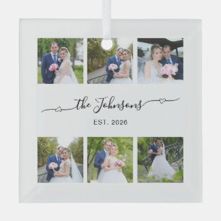 Sechs Hochzeitsfotos Herz Swash Unterschrift Ornament Aus Glas