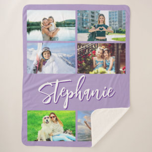 Sechs horizontale Foto-Collage personalisiert lila Sherpadecke