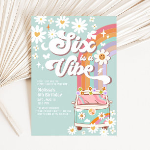 SECHS ist eine Stimmung Daisy Regenbogen Groovy 6. Einladung