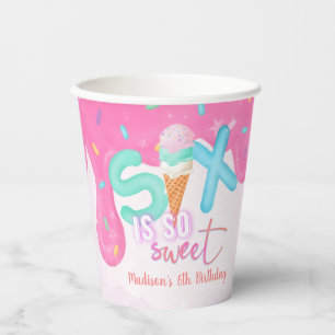 Sechs ist so süß Pink Zuckerguss Girl's Geburtstag Pappbecher