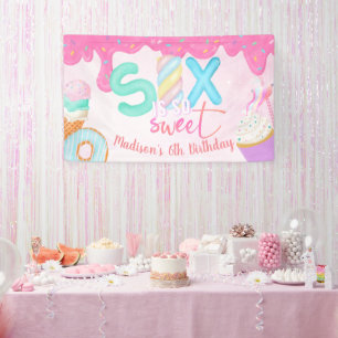 Sechs ist so süß rosa Zuckerguss Banner