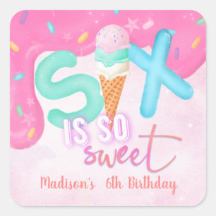 Sechs ist so süß rosa Zuckerguss Quadratischer Aufkleber