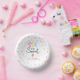 Sechs ist so süße Eiscreme Sechste 6. Geburtstagsp Pappteller