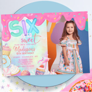 Sechs ist so süßes Foto Einladung