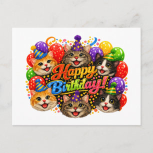 Sechs Katzen wünschen dir mit Freude alles Gute zu Postkarte