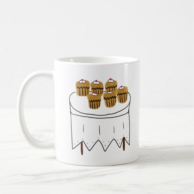 Sechs Kirsch-Cupcakes Handgezeichnete Nachspeise Kaffeetasse (Links)