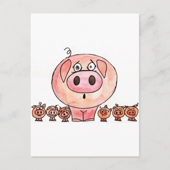 Sechs kleine Schweine Postkarte (Vorderseite)
