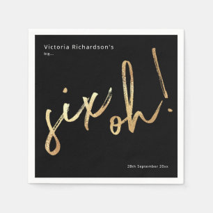 Sechs Oh 60. Geburtstag Black Gold Foil Einfache C Serviette