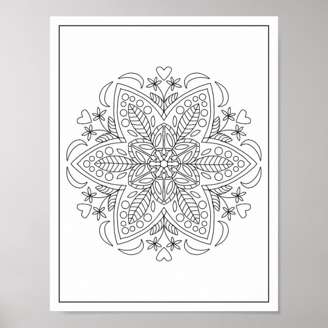Sechs Petals Geometric Mandala Blume Aduloring Poster (Vorne)