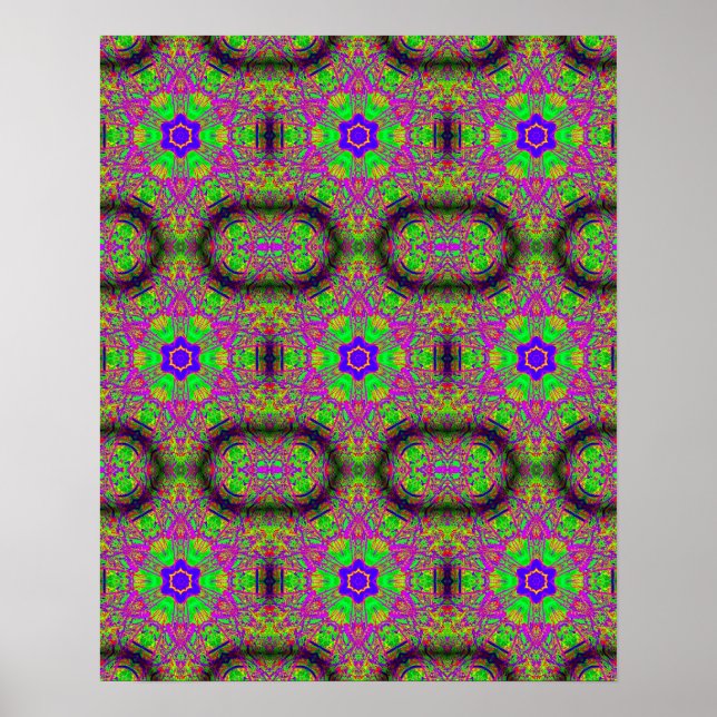 Sechs-Punkte-blaue Sterne groovy psychedelisch Poster (Vorne)