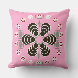 Sechs Punkte Mandala - rosa und schwarz Kissen