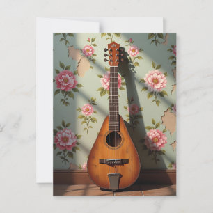 Sechs-saitiges Dulcimer Vintage-Blumenmuster Postkarte