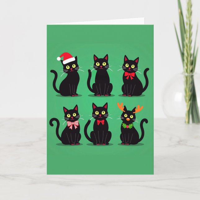 Sechs Schwarze Katzen Weihnachtskarte Weihnachtsfe Karte (Vorderseite)