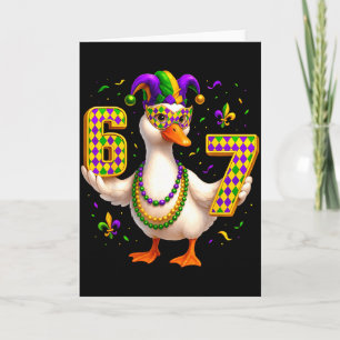 Sechs Sieben 67 Meme Gans mit Narrenhut & Perle Karte