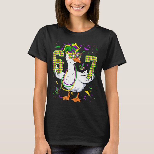 Sechs Sieben 67 Meme Gans mit Narrenhut & Perle T-Shirt (Vorderseite)