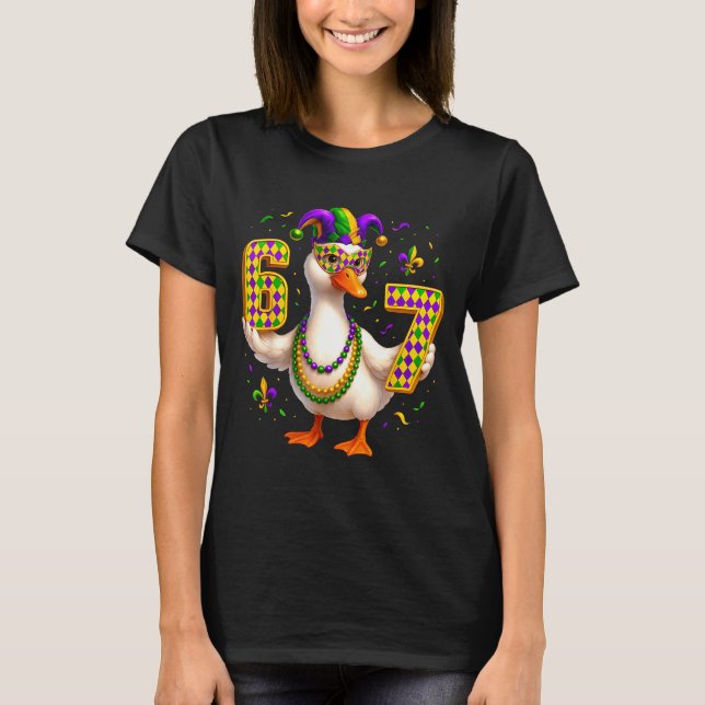 Sechs Sieben 67 Meme Gans mit Narrenhut & Perle T-Shirt (Vorderseite)