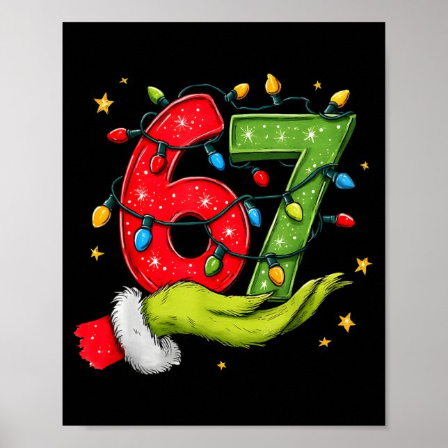 Sechs Sieben 67 Weihnachtslichter Handzeichen Elf  Poster (Vorne)