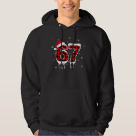 Sechs Sieben 6 7 Meme Karo-Design mit Santa-Hut Hoodie