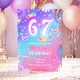 Sechs Sieben 6 7 Neon Glow Retro Groovy Mädchen Ge Einladung