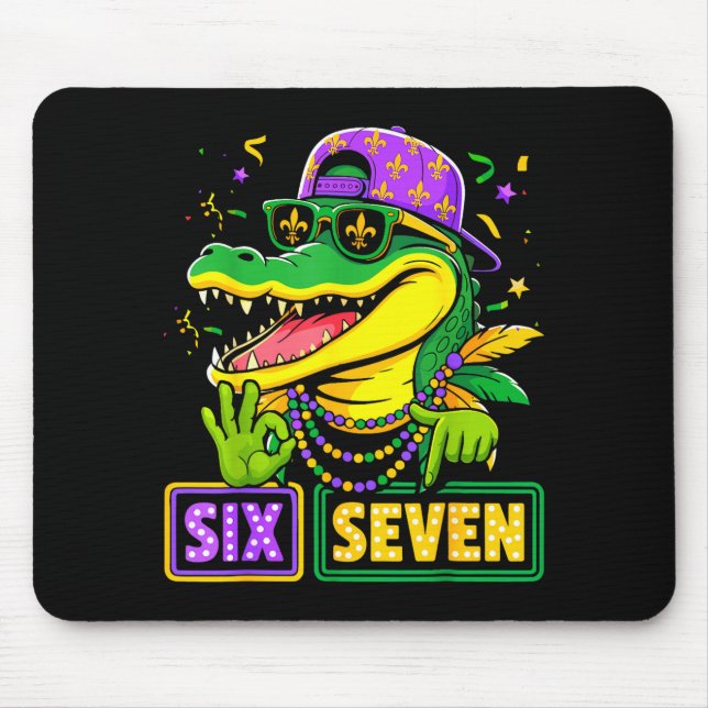 Sechs sieben Alligator 6 7 Mardi Gras 67 Meme Jung Mousepad (Vorne)