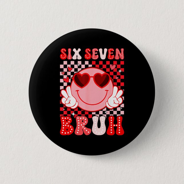 Sechs Sieben Bruh Groovy Lächeln Gesicht Sungles V Button (Vorderseite)