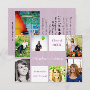 Sechs/Sieben Fotos Lila - 3x5 Grad-Abschlussankünd Einladung