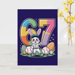 Sechs Sieben Hase Baseball Ostern Karte