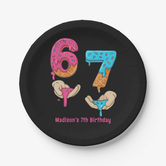 Sechs Sieben Mädchen Geburtstag Papier Teller (Vorderseite)