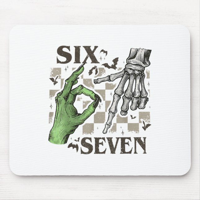 Sechs Sieben Skelett-Handzeichen-Meme Halloween Fr Mousepad (Vorne)