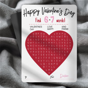 Sechs Sieben Valentinstag-Wortsuche Herz-Tausch Einladung