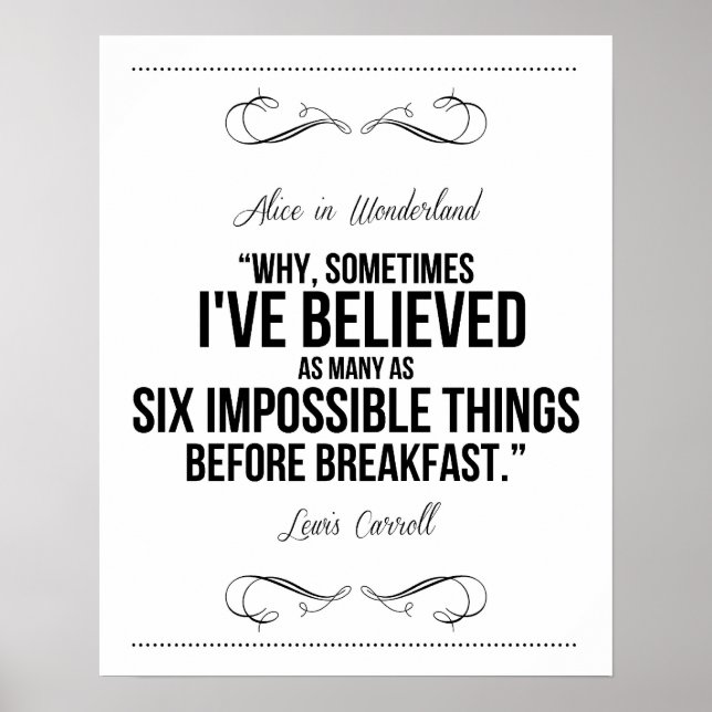 "Sechs unmögliche Dinge" Alice im Wunderland druck Poster (Vorne)