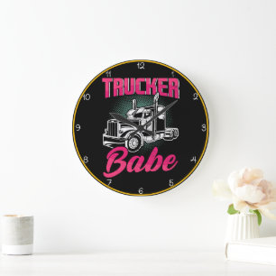 Sechs-Wort-Titel: Trucker Babe Pink Gold Stärke Große Wanduhr