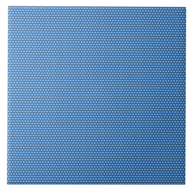 Sechseck Blau Schwarz Muster Fliese (Vorderseite)
