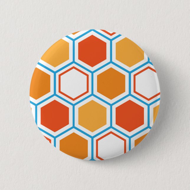 Sechseck in Orange, Blau und Weiß Button (Vorderseite)
