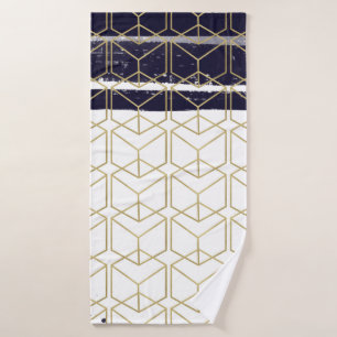 Sechseck Modern Navy Blau Gold Geometrisch Glamour Badhandtuch Set