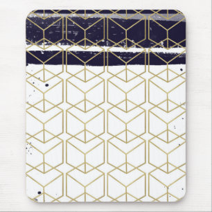 Sechseck Modern Navy Blau Gold Geometrisch Glamour Mousepad