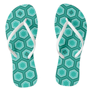 Sechseckiger Kimono-Druck, Türkis und Weiß Flip Flops