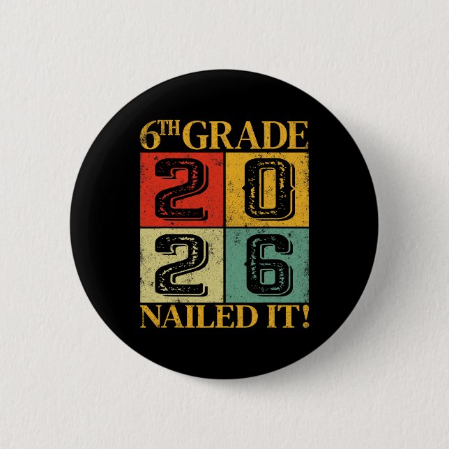 Sechste 6. Klasse Abschluss 2026 Retro Grundschule Button (Vorderseite)